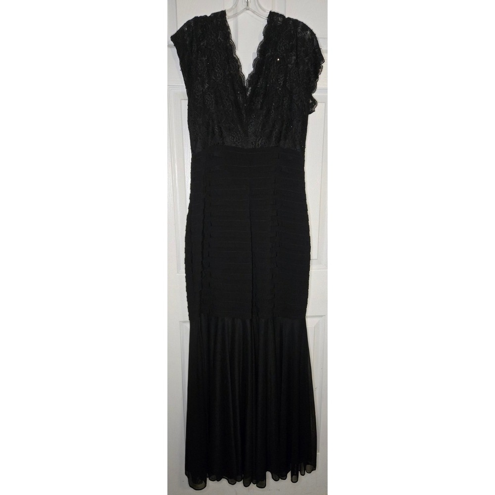 Betsy & Adam 14W Black Lace Sequin Tiered Mermaid Evening Gown Dress 042424W - Picture 4 of 5